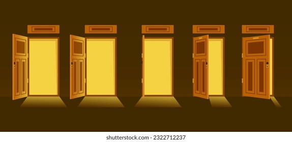 Door open room light abstract concept. Vector design graphic illustration