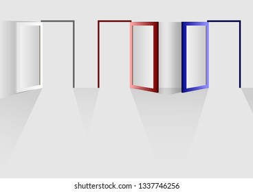 Door open selecting way concept background