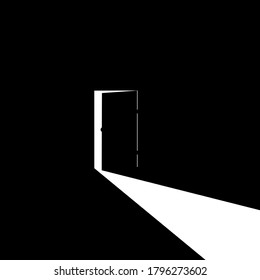 The door opened out of the darkness. Opportunity idea. vector illustration
