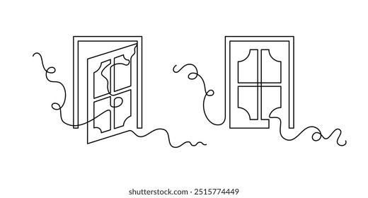 Door opening and closing line icon. continuous line style. simple style chair shape illustration. unique concept, simple, doodle and hand-drawn