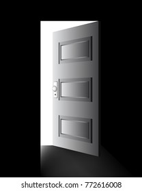 The door opening to show a light in the dark room graphic vector