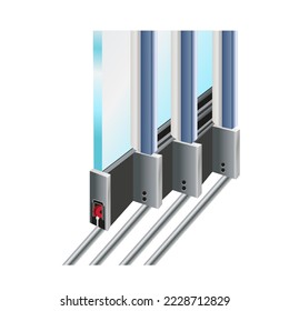 Door opening system with frameless glazing. Vector illustration isolated on white background.