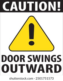 Door opens outward warning sign notice vector, door swings outward warning notice vector