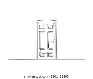 Door outline drawing illustration. one continuous line drawing of closed door.