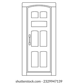 Door outline with door knob isolated on white background. Vector clipart.