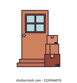 door with packages isolated icon