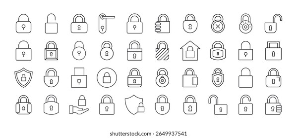 Door and Padlock Modern Outline Style Icons for Design, Cards, Apps, Social Networks