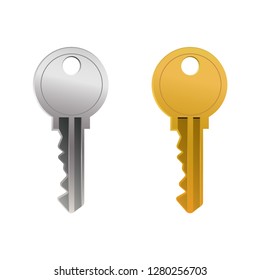 Door or padlock silver and gold keys vector illustration isolated on white background.