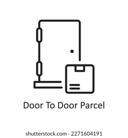 Ilustración de diseño de iconos del contorno vectorial de puerta a puerta. Símbolo logístico sobre archivo EPS 10 de fondo blanco