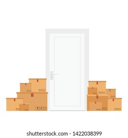 Door and parcel vector. wallpaper. free space for text. copy space.