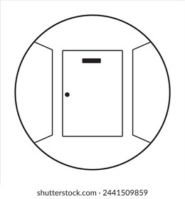 Perspectiva de la puerta. Blanco y negro. Se puede utilizar para el icono o logotipo de una nueva marca.