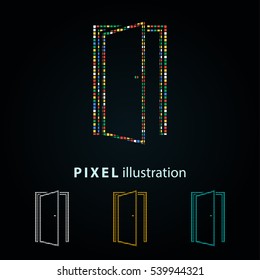 Door - pixel icon. Vector Illustration. Design logo element. Isolated on black background.