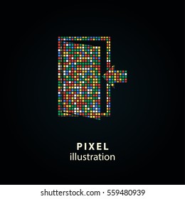Door - pixel icon. Vector Illustration. Design logo element. Isolated on black background. It is easy to change to any color.