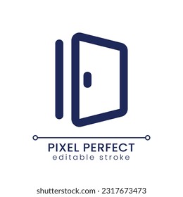 Door pixel perfect linear ui icon. Emergency exit. Hotel safety. Fire evacuation. GUI, UX design. Outline isolated user interface element for app and web. Editable stroke. Poppins font used