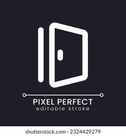 Door pixel perfect white linear ui icon for dark theme. Emergency exit. Fire evacuation. Vector line pictogram. Isolated user interface symbol for night mode. Editable stroke. Poppins font used