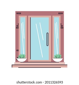 puerta con fachada de plantas icono aislado