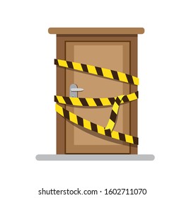 Door with police line ribbon symbol icon in flat illustration editable vector