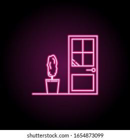 Door with pot of plant icon. Simple thin line, outline vector of household icons for ui and ux, website or mobile application