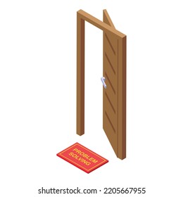 Door problem solving icon. Isometric of door problem solving vector icon for web design isolated on white background