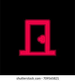 Door red glowing neon ui ux icon. Glowing sign logo vector
