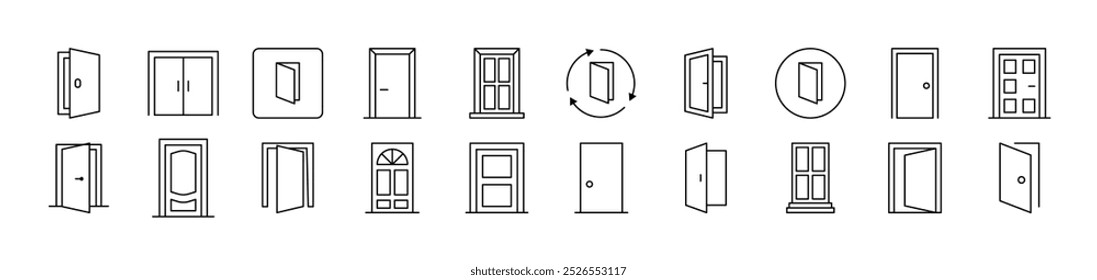 Conjunto De Ícones Relacionados À Porta. Traço editável. Adequado para sites, livros, cartões, aplicativos 