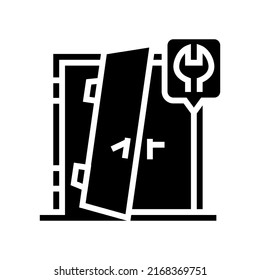 Tür repariert Glyph-Icon-Vektorgrafik. Türreparaturzeichen. isoliertes Kontursymbol