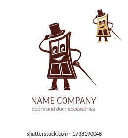 The door represents a character in a top hat and with a cane. A character can be used for a logo. Vector image isolated on a white background
