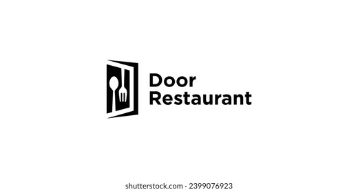 Door Restaurant Logo Design. Modern Door Spoon Fork Kitchen with Minimalist Style For Restaurant Logo. Icon Symbol Vector Design Template.