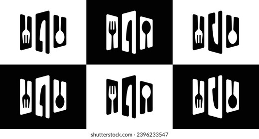 Door Restaurant, Set of Kitchen Logo Design Template. Spoon Fork Knife with Minimalist Style. Icon Symbol Vector Illustration.