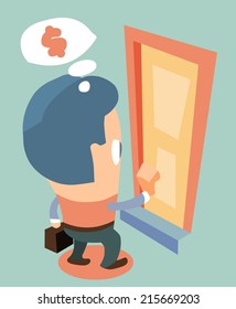 door to door Salesman. Flat vector illustration