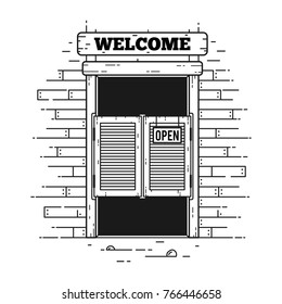 Door in Saloon, Bar or Pub. Front Entrance Architecture Design Vector illustration