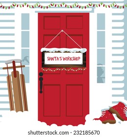 The Door To Santas Workshop  EPS 10 Vector Illustration