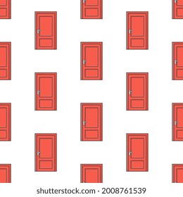 Door Seamless Pattern On A White Background. House Theme Vector Illustration