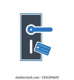 Door security lock icon. Digital lock, wifi lock, door protection lock icon with vector illustration and flat shape.