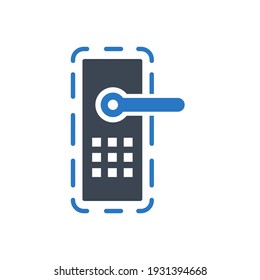 Icono de bloqueo de seguridad de la puerta. Bloqueo digital, bloqueo wifi, icono de bloqueo de la protección de la puerta con ilustración vectorial y forma plana.