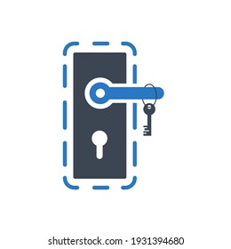 Door security lock icon. Digital lock, wifi lock, door protection lock icon with vector illustration and flat shape.