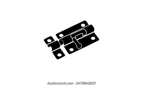Door Security Slide Latch Lock, black isolated silhouette