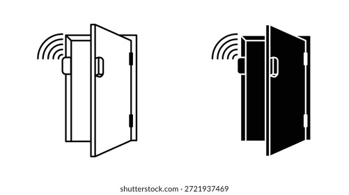 Icono de alarma del sensor de puerta. Línea con trazo editable y plano para el Web