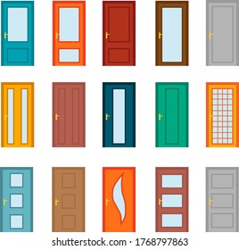 Door, set of cartoon colored doors isolated on a white background. Vector, cartoon illustration. Vector.