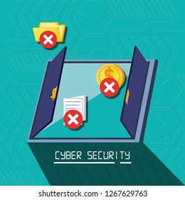 door with set icons cyber security
