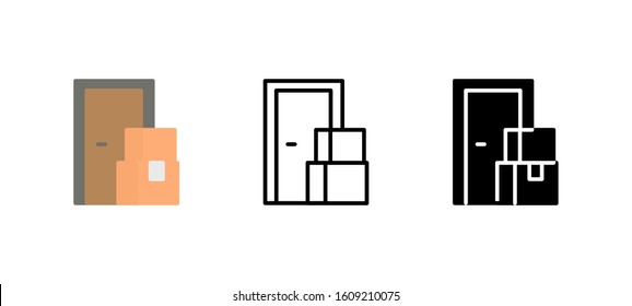 Door shipping delivery icon. Service flat, silhouette, line vector illustration on white background