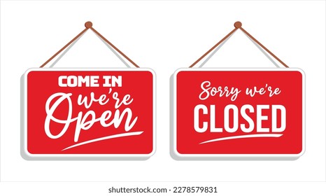door sign or hanging board.  Store or shop signboard. Vector illustration