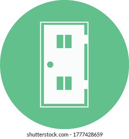 Icono de signo de puerta. Introduzca o salga el símbolo. Puerta interior. Botón plano de círculo. Navegación de aplicaciones y sitios web modernos de la interfaz de usuario. Vector