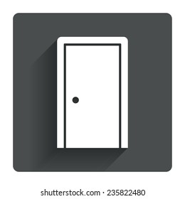 Door sign icon. Enter or exit symbol. Internal door. Gray flat square button with shadow. Modern UI website navigation. Vector