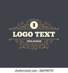 Door sign icon. Enter or exit symbol. Internal door. Flourishes calligraphic ornament. Vector
