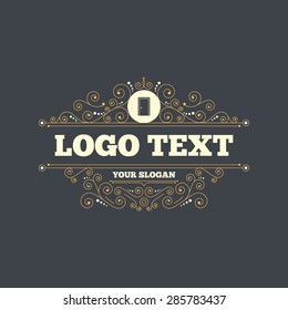 Door sign icon. Enter or exit symbol. Internal door. Flourishes calligraphic ornament. Vector