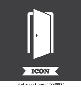 Door sign icon. Enter or exit symbol. Internal door. Graphic design element. Flat door symbol on dark background. Vector