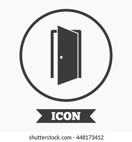 Door sign icon. Enter or exit symbol. Internal door. Graphic design element. Flat symbol in circle button. Vector