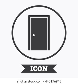 Door sign icon. Enter or exit symbol. Internal door. Graphic design element. Flat symbol in circle button. Vector