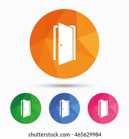 Door sign icon. Enter or exit symbol. Internal door. Triangular low poly button with flat icon. Vector